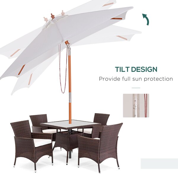 Outsunny Waterproof Garden Parasol, 2m x 1.5m, Fir Wooden Pole, 6 Ribs, Tilt Mechanism, Sunshade Canopy, Cream White Aosom UK