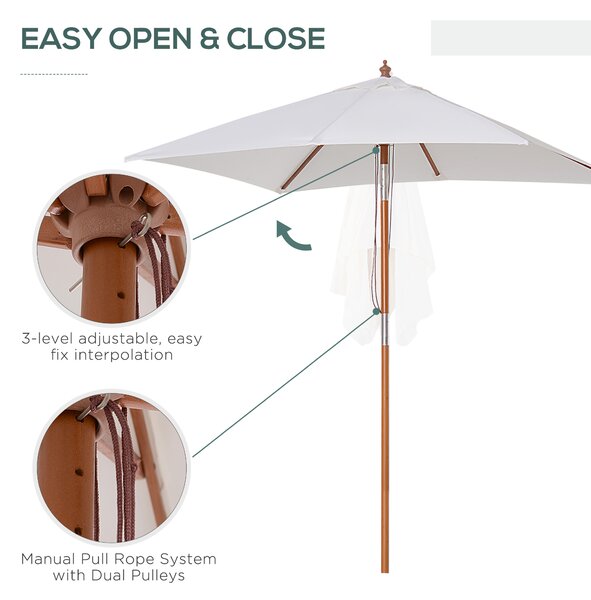 Outsunny Waterproof Garden Parasol, 2m x 1.5m, Fir Wooden Pole, 6 Ribs, Tilt Mechanism, Sunshade Canopy, Cream White Aosom UK