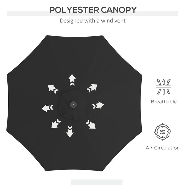 Outsunny 2.7m Outdoor Patio Garden Umbrella Parasol with Tilt Crank and 24 LEDs Lights, Black