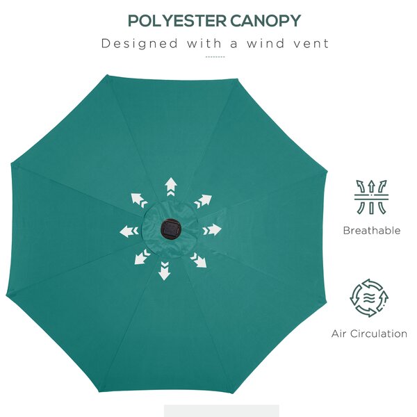 Outsunny Waterproof LED Patio Parasol: 2.7m Tilting Umbrella with Crank & 8 Ribs, Green Aosom UK