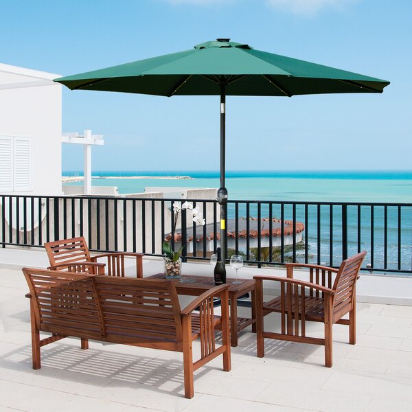 Outsunny Waterproof LED Patio Parasol: 2.7m Tilting Umbrella with Crank & 8 Ribs, Green Aosom UK