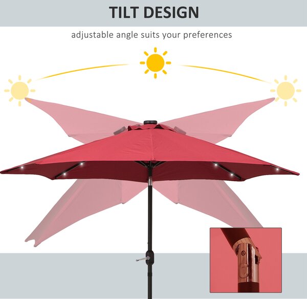 Outsunny 24 LED Solar Powered Parasol Umbrella-Wine Red Aosom UK