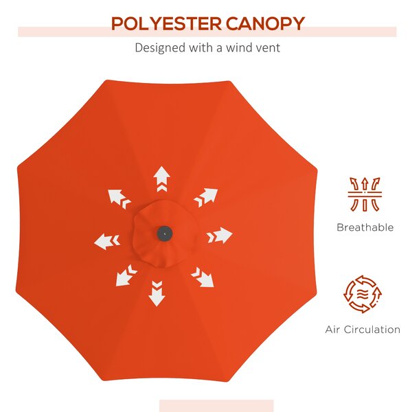 Outsunny 2.7m Outdoor Patio Garden Umbrella Parasol with Tilt Crank and 24 LEDs Lights, Orange