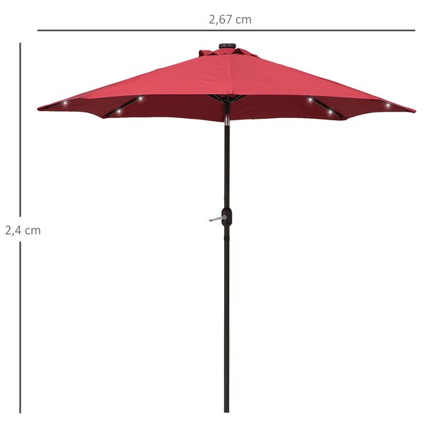 Outsunny 24 LED Solar Powered Parasol Umbrella-Wine Red Aosom UK