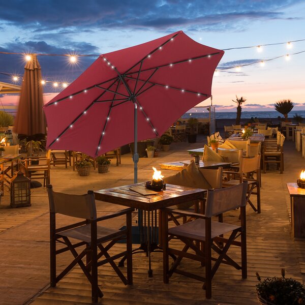 Outsunny 24 LED Solar Powered Parasol Umbrella-Wine Red Aosom UK