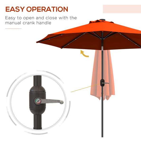 Outsunny 2.7m Outdoor Patio Garden Umbrella Parasol with Tilt Crank and 24 LEDs Lights, Orange