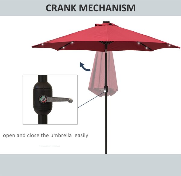 Outsunny 24 LED Solar Powered Parasol Umbrella-Wine Red Aosom UK