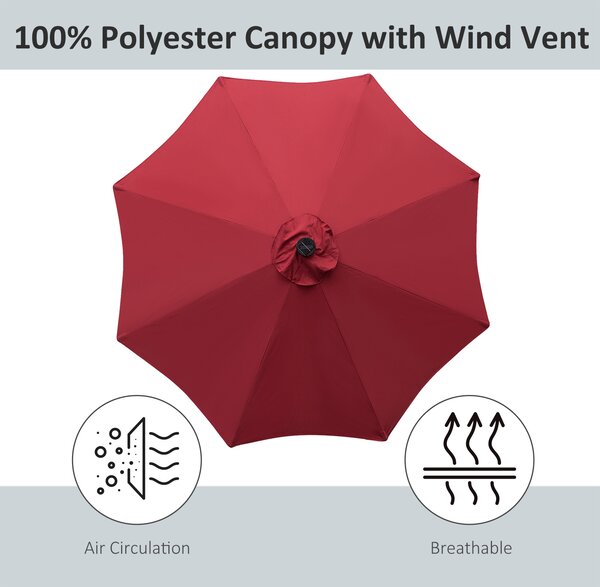 Outsunny 24 LED Solar Powered Parasol Umbrella-Wine Red Aosom UK