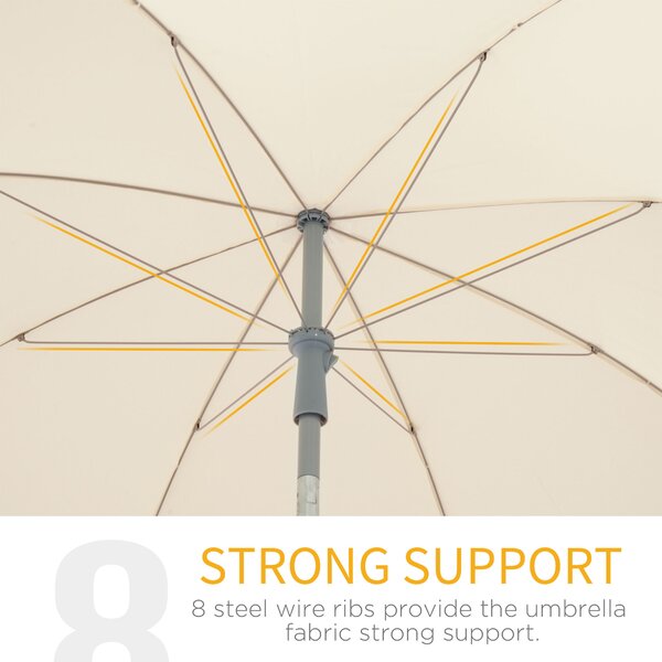 Outsunny Adjustable Beach Parasol: Elegant Cream Shade for Outdoor Relaxation, 2.2M Aosom UK