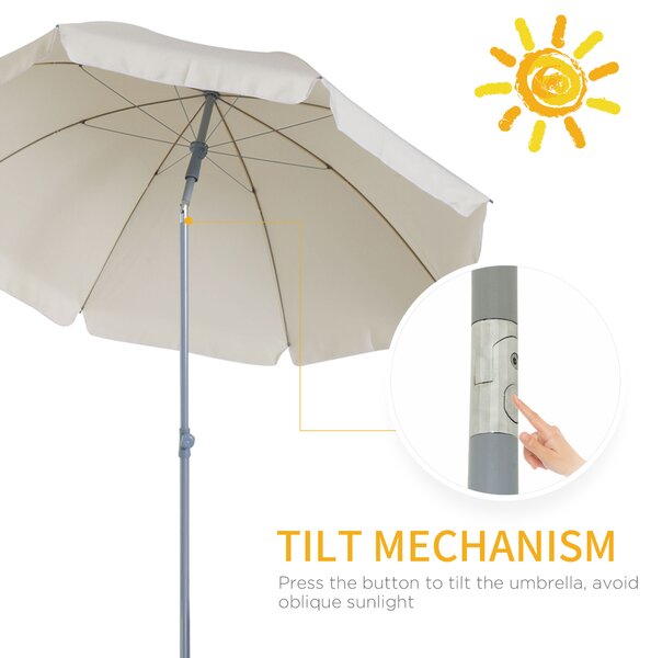 Outsunny Adjustable Beach Parasol: Elegant Cream Shade for Outdoor Relaxation, 2.2M Aosom UK