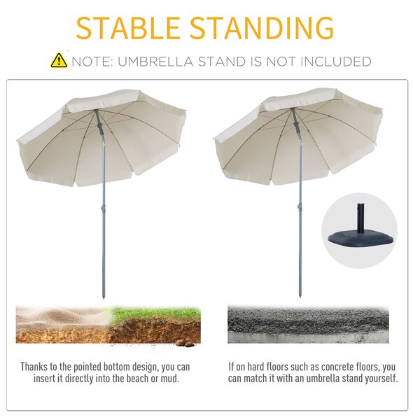 Outsunny Adjustable Beach Parasol: Elegant Cream Shade for Outdoor Relaxation, 2.2M Aosom UK