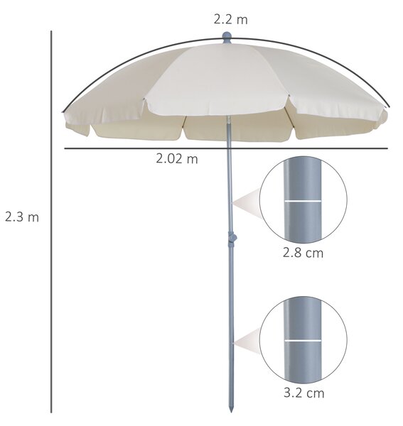 Outsunny Adjustable Beach Parasol: Elegant Cream Shade for Outdoor Relaxation, 2.2M Aosom UK