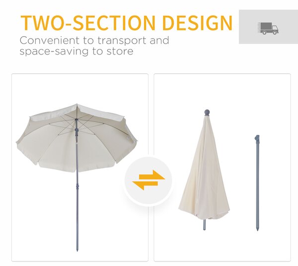 Outsunny Adjustable Beach Parasol: Elegant Cream Shade for Outdoor Relaxation, 2.2M Aosom UK