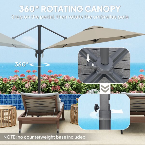 Outsunny 3 x 3(m) Cantilever Parasol with Cross Base, Garden Umbrella with 360° Rotation, Crank Handle and Tilt for Outdoor, Light Grey