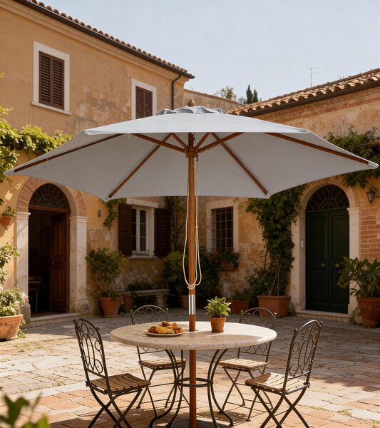 Outsunny 2.5m Wood Garden Parasol Sun Shade Patio Outdoor Wooden Umbrella Canopy Grey Aosom UK