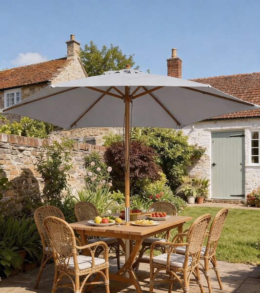Outsunny 2.5m Wood Garden Parasol Sun Shade Patio Outdoor Wooden Umbrella Canopy Grey Aosom UK