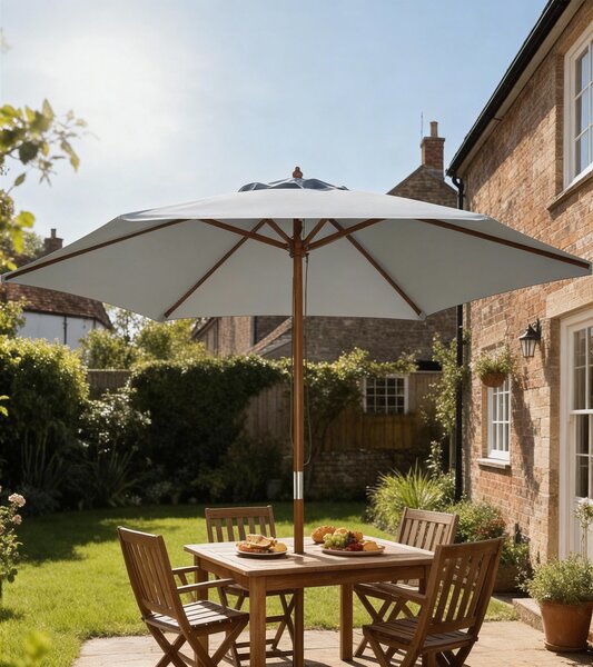 Outsunny 2.5m Wood Garden Parasol Sun Shade Patio Outdoor Wooden Umbrella Canopy Grey Aosom UK