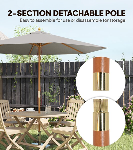 Outsunny 2.5m Wood Garden Parasol Sun Shade Patio Outdoor Wooden Umbrella Canopy Grey Aosom UK