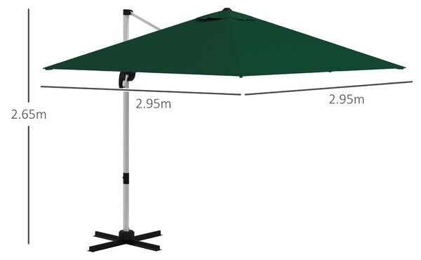 Outsunny Waterproof Cantilever Parasol Paradise: 3x3m Square Shade with Crank, Tilt, and 360° Rotation, Aluminium Frame, Green Aosom UK