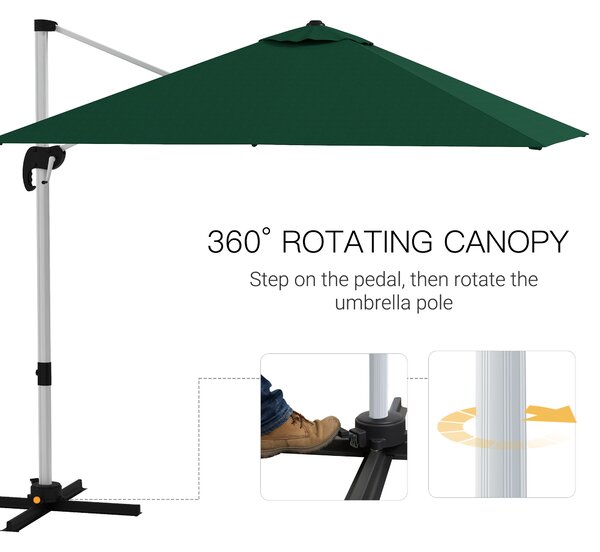 Outsunny Waterproof Cantilever Parasol Paradise: 3x3m Square Shade with Crank, Tilt, and 360° Rotation, Aluminium Frame, Green Aosom UK