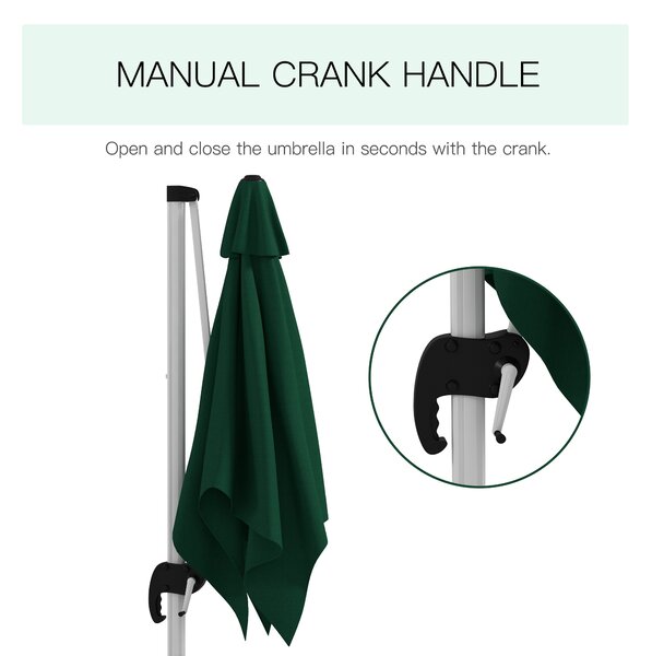 Outsunny Waterproof Cantilever Parasol Paradise: 3x3m Square Shade with Crank, Tilt, and 360° Rotation, Aluminium Frame, Green Aosom UK