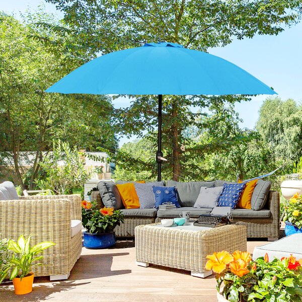 Outsunny Waterproof Push-Tilt Garden Parasol: 2.55m Crank Umbrella with Ribs, Blue Aosom UK