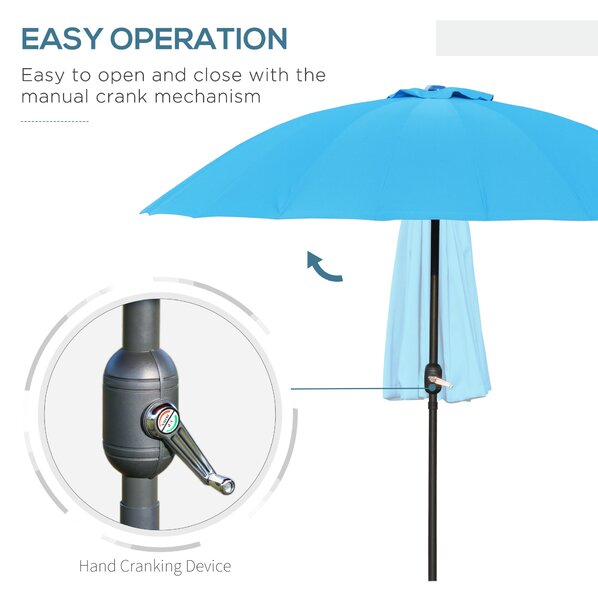 Outsunny Waterproof Push-Tilt Garden Parasol: 2.55m Crank Umbrella with Ribs, Blue Aosom UK