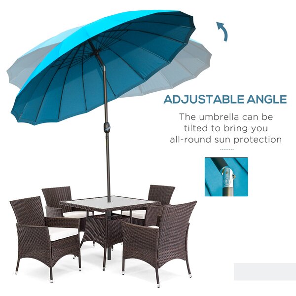 Outsunny Waterproof Push-Tilt Garden Parasol: 2.55m Crank Umbrella with Ribs, Blue Aosom UK