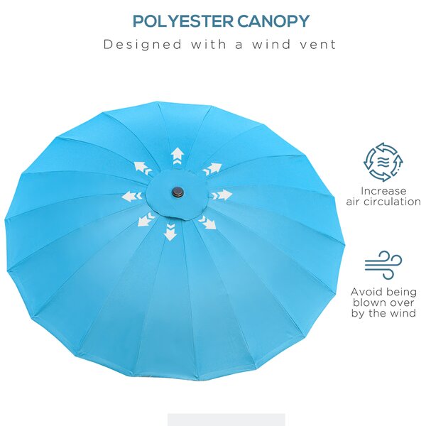 Outsunny Waterproof Push-Tilt Garden Parasol: 2.55m Crank Umbrella with Ribs, Blue Aosom UK