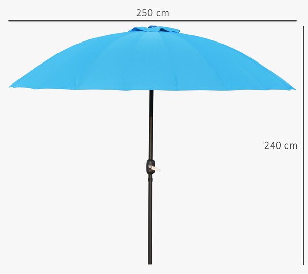 Outsunny Waterproof Push-Tilt Garden Parasol: 2.55m Crank Umbrella with Ribs, Blue Aosom UK