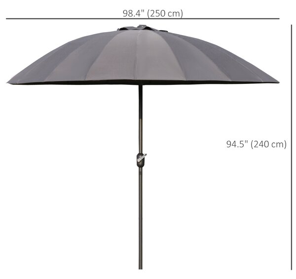 Outsunny Garden Umbrella Ф255cm Table Parasol with Push Button Tilt Crank and Ribs for Garden Lawn Backyard Pool Dark Grey