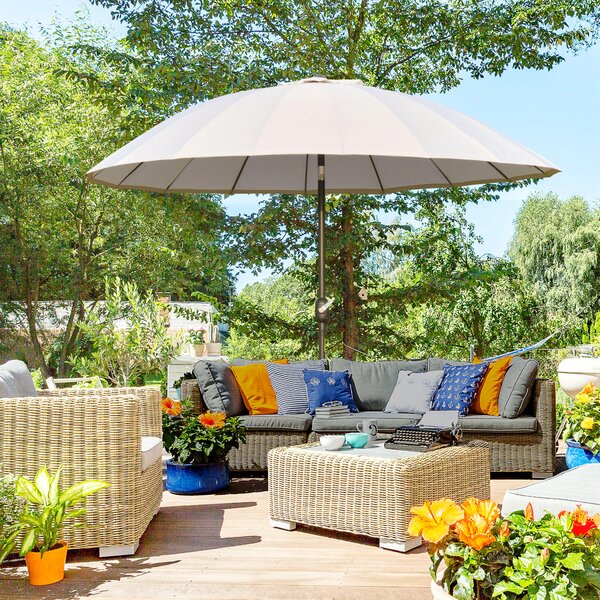 Outsunny Waterproof 255cm Patio Parasol Umbrella Outdoor Market Table Parasol with Push Button Tilt Crank and Sturdy Ribs for Garden Aosom UK
