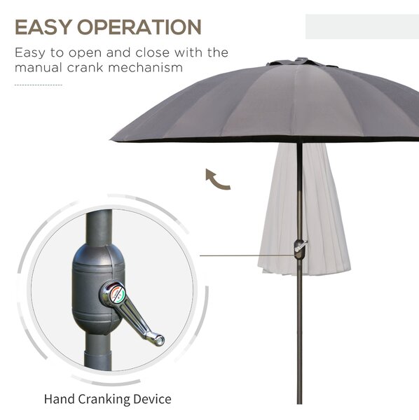 Outsunny Garden Umbrella Ф255cm Table Parasol with Push Button Tilt Crank and Ribs for Garden Lawn Backyard Pool Dark Grey