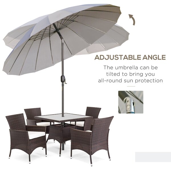 Outsunny Waterproof 2.5m Adjustable Outdoor Garden Parasol Umbrella Sun Shade with Crank & Tilt, Light Grey Aosom UK