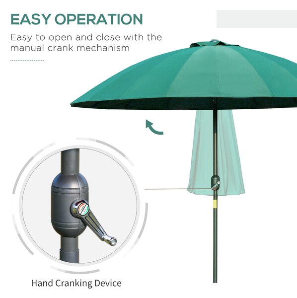Outsunny Ф255cm Patio Parasol Umbrella Outdoor Market Table Parasol with Push Button Tilt Crank and Sturdy Ribs for Garden Lawn Backyard Pool Green