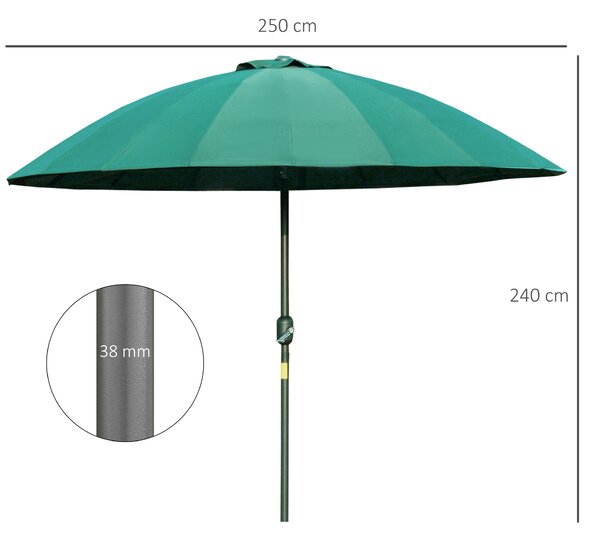 Outsunny Ф255cm Patio Parasol Umbrella Outdoor Market Table Parasol with Push Button Tilt Crank and Sturdy Ribs for Garden Lawn Backyard Pool Green