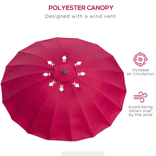 Outsunny Waterproof Parasol Patio Protector: 255cm Outdoor Table Umbrella with Tilt, Crank & Durable Ribs, Vinous Red Aosom UK