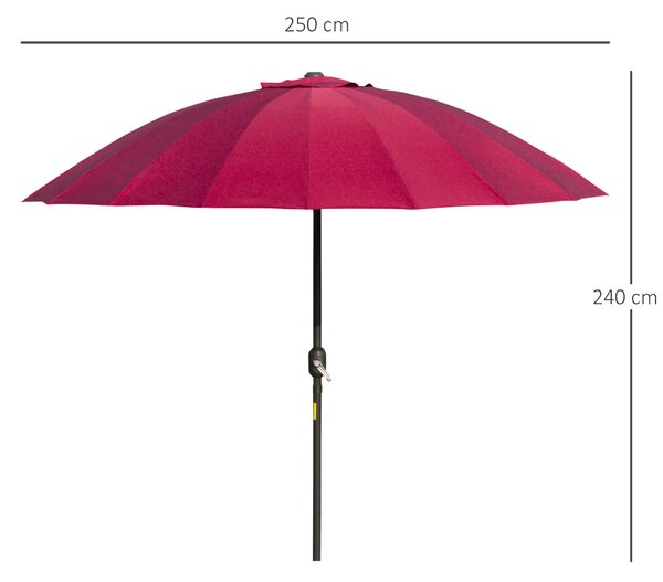 Outsunny Waterproof Parasol Patio Protector: 255cm Outdoor Table Umbrella with Tilt, Crank & Durable Ribs, Vinous Red Aosom UK