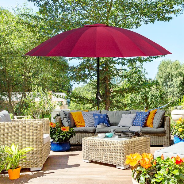 Outsunny Waterproof Parasol Patio Protector: 255cm Outdoor Table Umbrella with Tilt, Crank & Durable Ribs, Vinous Red Aosom UK