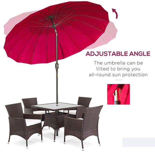 Outsunny Waterproof Parasol Patio Protector: 255cm Outdoor Table Umbrella with Tilt, Crank & Durable Ribs, Vinous Red Aosom UK