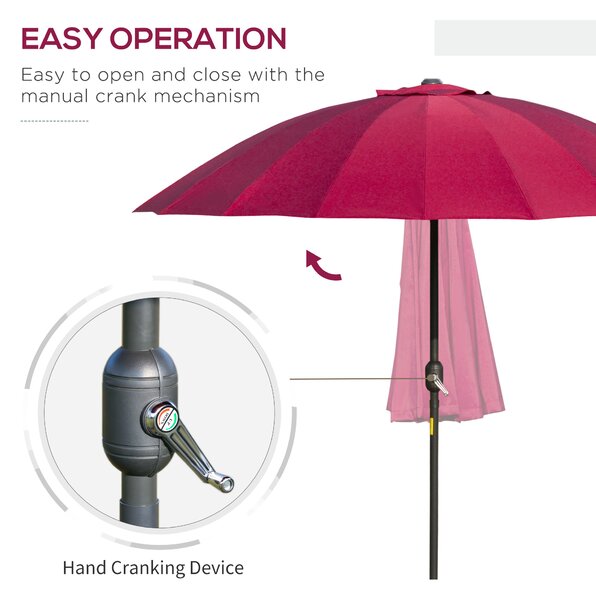 Outsunny Waterproof Parasol Patio Protector: 255cm Outdoor Table Umbrella with Tilt, Crank & Durable Ribs, Vinous Red Aosom UK
