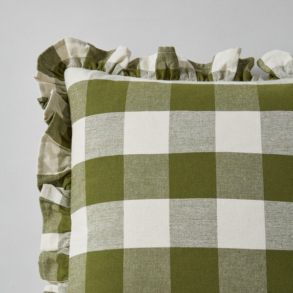 Frilled Check Cushion Olive