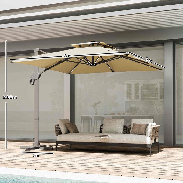 Outsunny 3 x 3m Sun Shade Sail with Adjustable Poles, Outdoor Patio Shade Canopy, Angle Adjustable UV Protection Sun Shelter for Garden & Backyard, Khaki Aosom UK