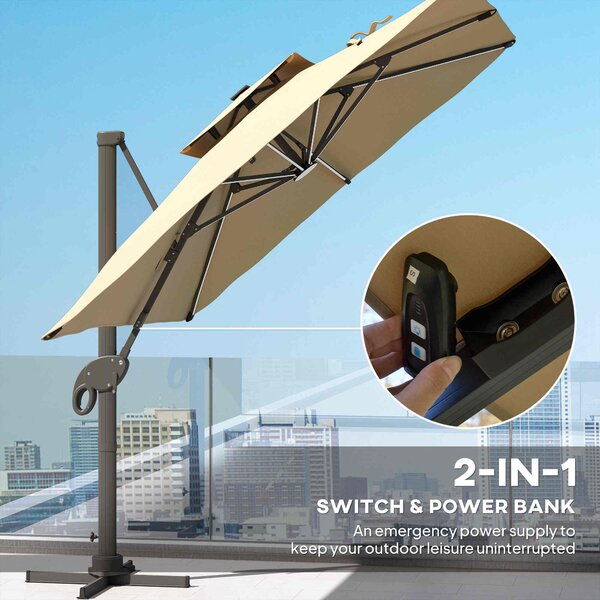 Outsunny 3 x 3m Sun Shade Sail with Adjustable Poles, Outdoor Patio Shade Canopy, Angle Adjustable UV Protection Sun Shelter for Garden & Backyard, Khaki Aosom UK
