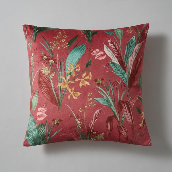 Tropical Velour Cushion Rhubarb