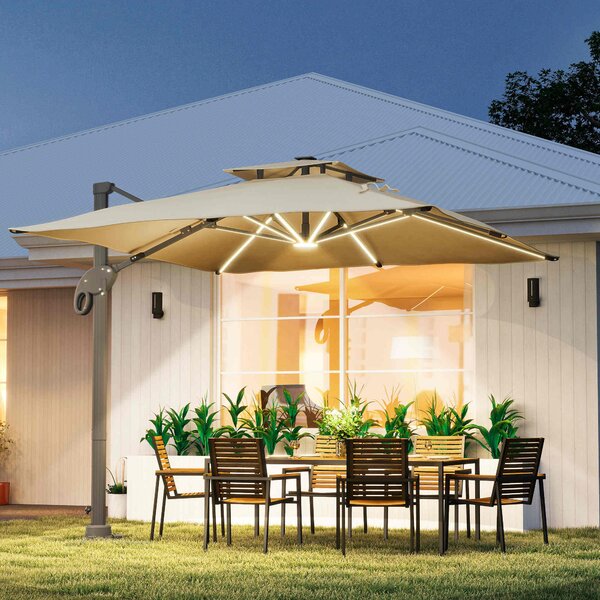 Outsunny 3 x 3m Sun Shade Sail with Adjustable Poles, Outdoor Patio Shade Canopy, Angle Adjustable UV Protection Sun Shelter for Garden & Backyard, Khaki Aosom UK