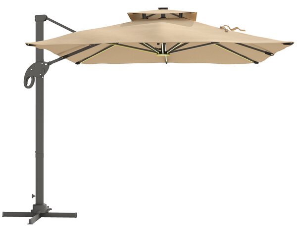 Outsunny 3 x 3m Sun Shade Sail with Adjustable Poles, Outdoor Patio Shade Canopy, Angle Adjustable UV Protection Sun Shelter for Garden & Backyard, Khaki Aosom UK