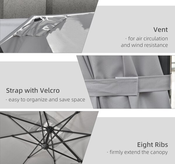 Outsunny 2.7 x 2.7 m Cantilever Parasol, Square Overhanging Umbrella with Cross Base, Crank Handle, Tilt, 360° Rotation and Aluminium Frame, Grey