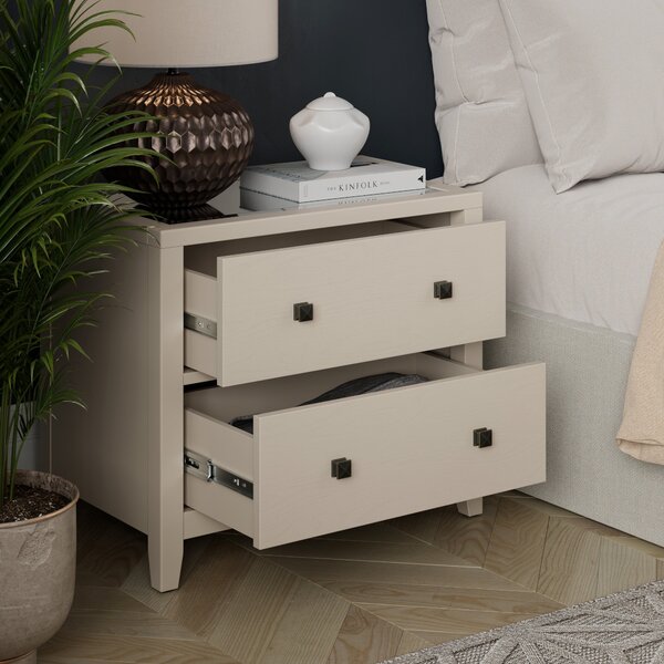 Malone Wide 2 Drawer Bedside Table, Warm Grey