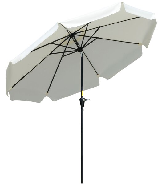 Outsunny 2.66m Patio Umbrella Garden Parasol Outdoor Sun Shade Table Umbrella with Ruffles, 8 Sturdy Ribs, Cream White